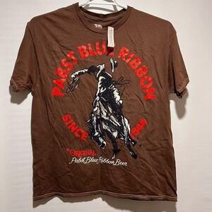 Pabst Blue Ribbon Beer‎ T Shirt Mens Size Medium Brown Graphic Tee